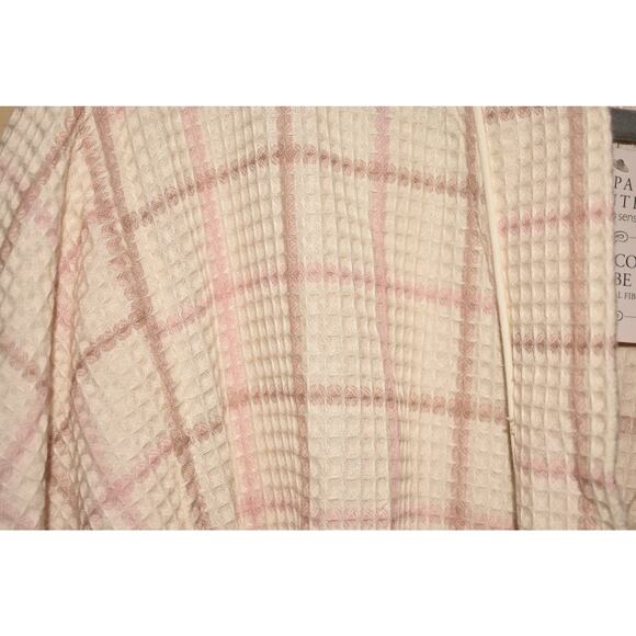 SPA ESSENTIALS NEW $78 Sleep Sense Turkish Cotton Robe Ivory Plaid Belted L / XL - Picture 3 of 4